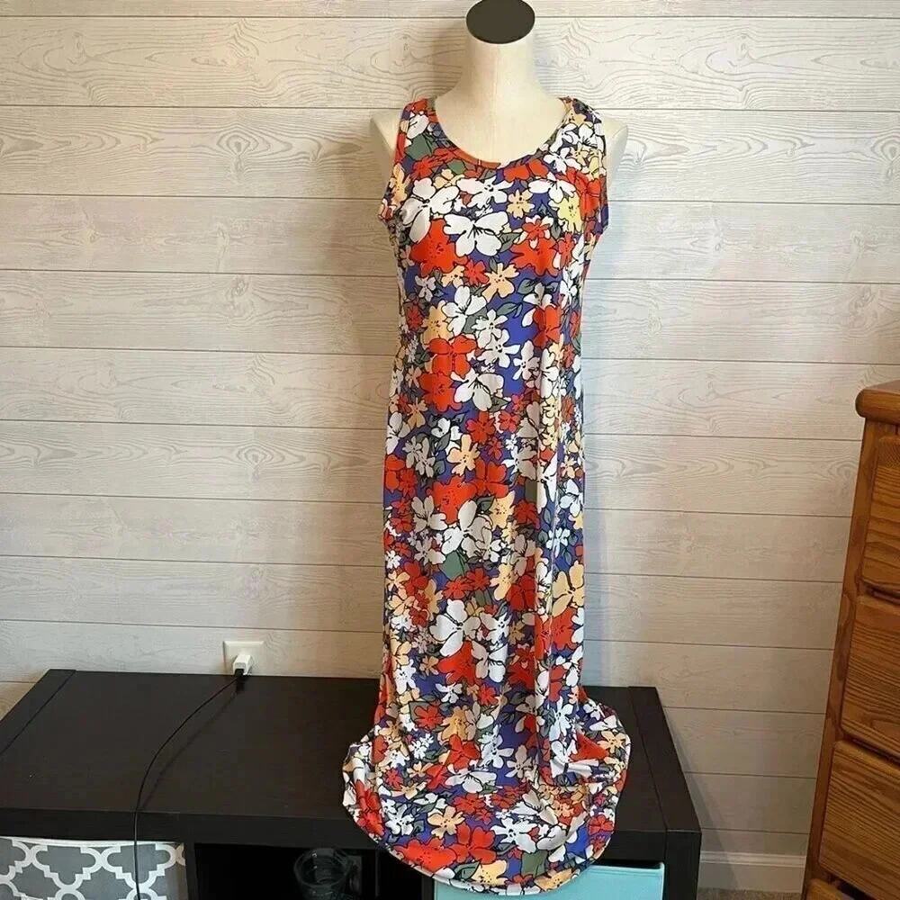 LulaRoe Dani Maxi Dress Large Floral Tank Sleeveless Long Red Purple XL Gorpcore - Picture 2 of 6